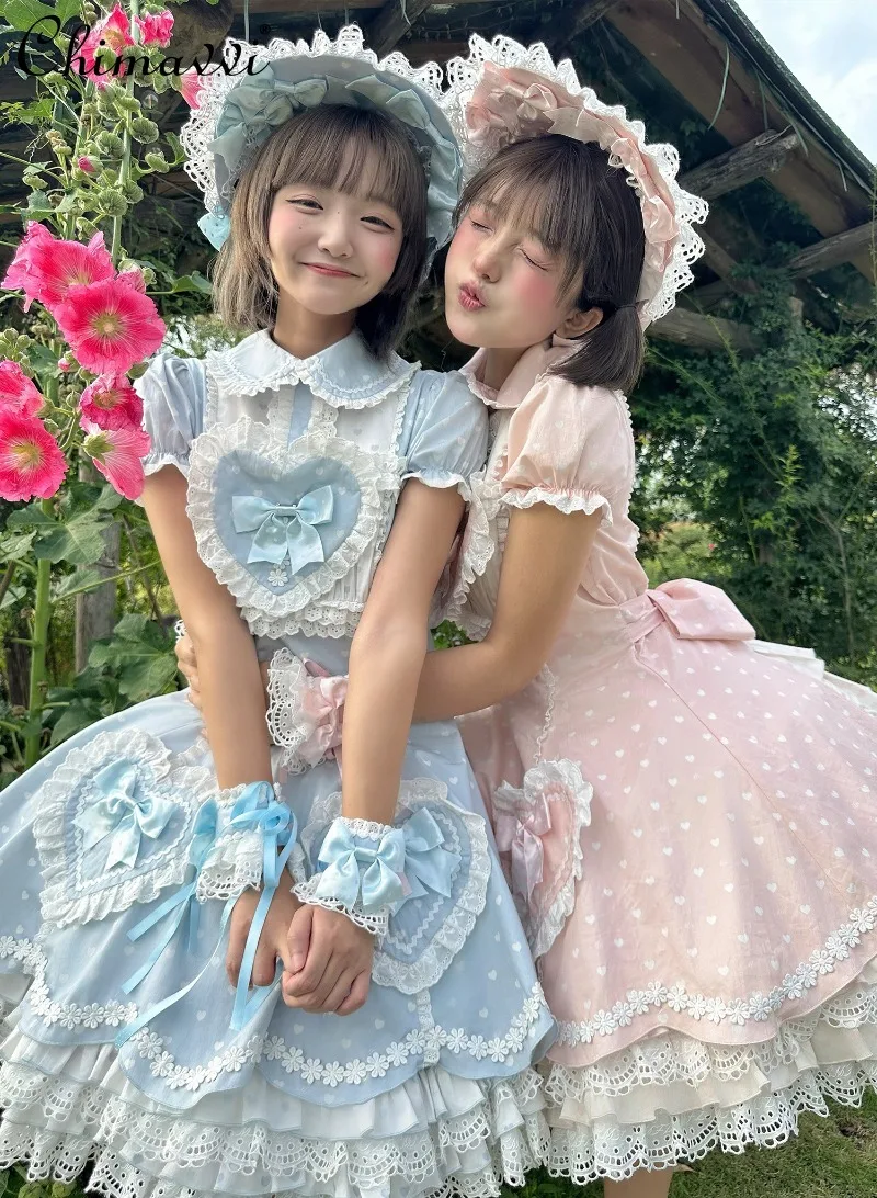 スイートハート水玉模様ロリータオプドレス春と夏の新しいかわいいちょう結びガールレディースエレガントパーティープリンセスパフィードレス