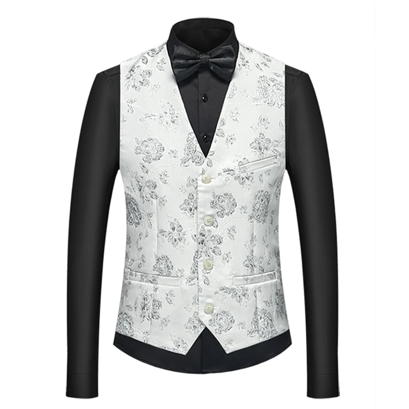 

Новый осенний приталенный жилет для мужчин, однобортный жилет с v-образным вырезом, жаккардовые ткани, жилет для свадебной вечеринки, азиатский размер