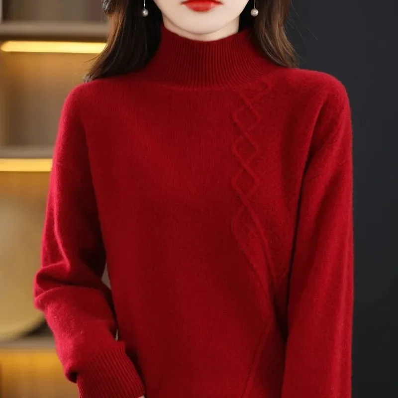 New 2024 Women Pullover Turtleneck Sweater Autumn Long Sleeve Slim Elastic Korean Simple Basic Cheap Jumper Solid Color Top