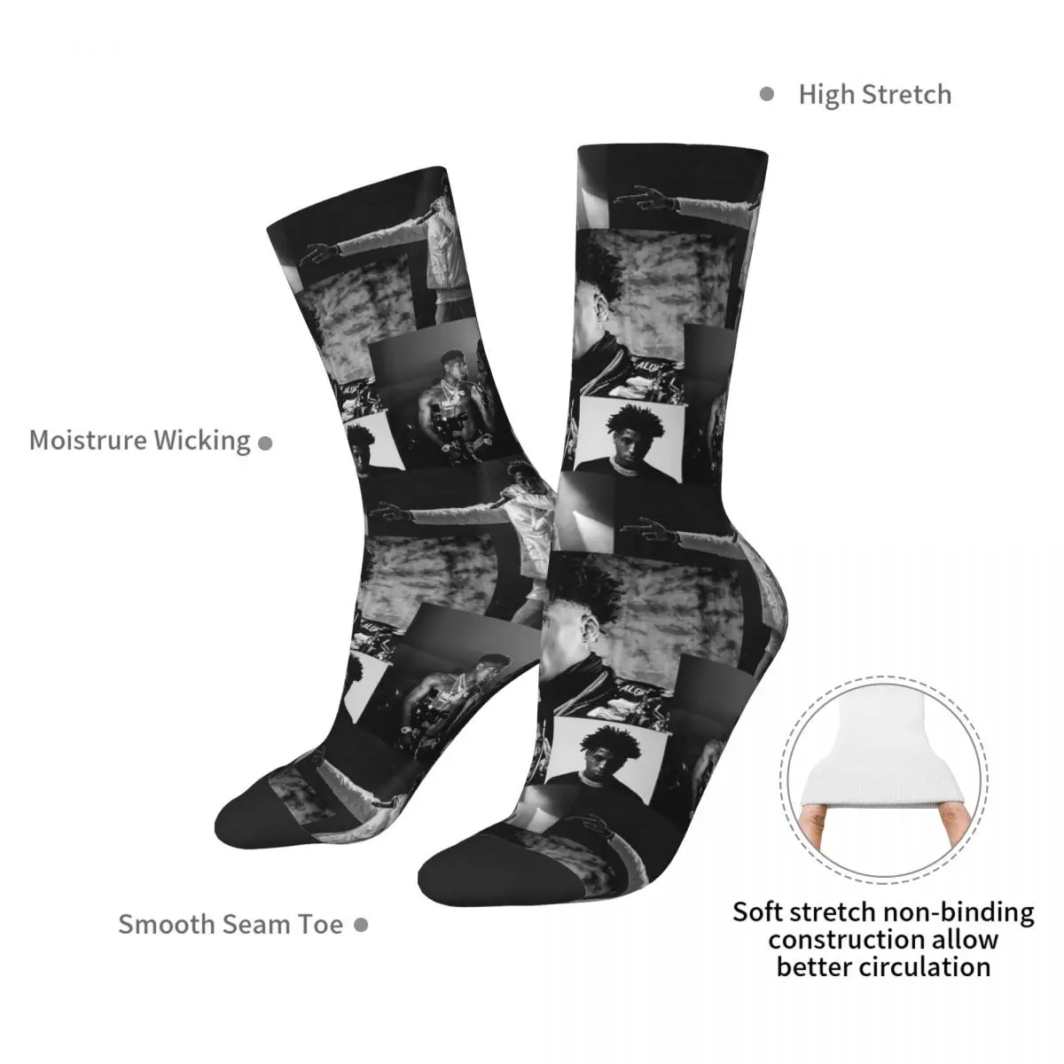 Youngboy B And W Never Broke Again Collage Socks Harajuku جوارب كل موسم جوارب طويلة إكسسوارات للجنسين هدايا عيد الميلاد