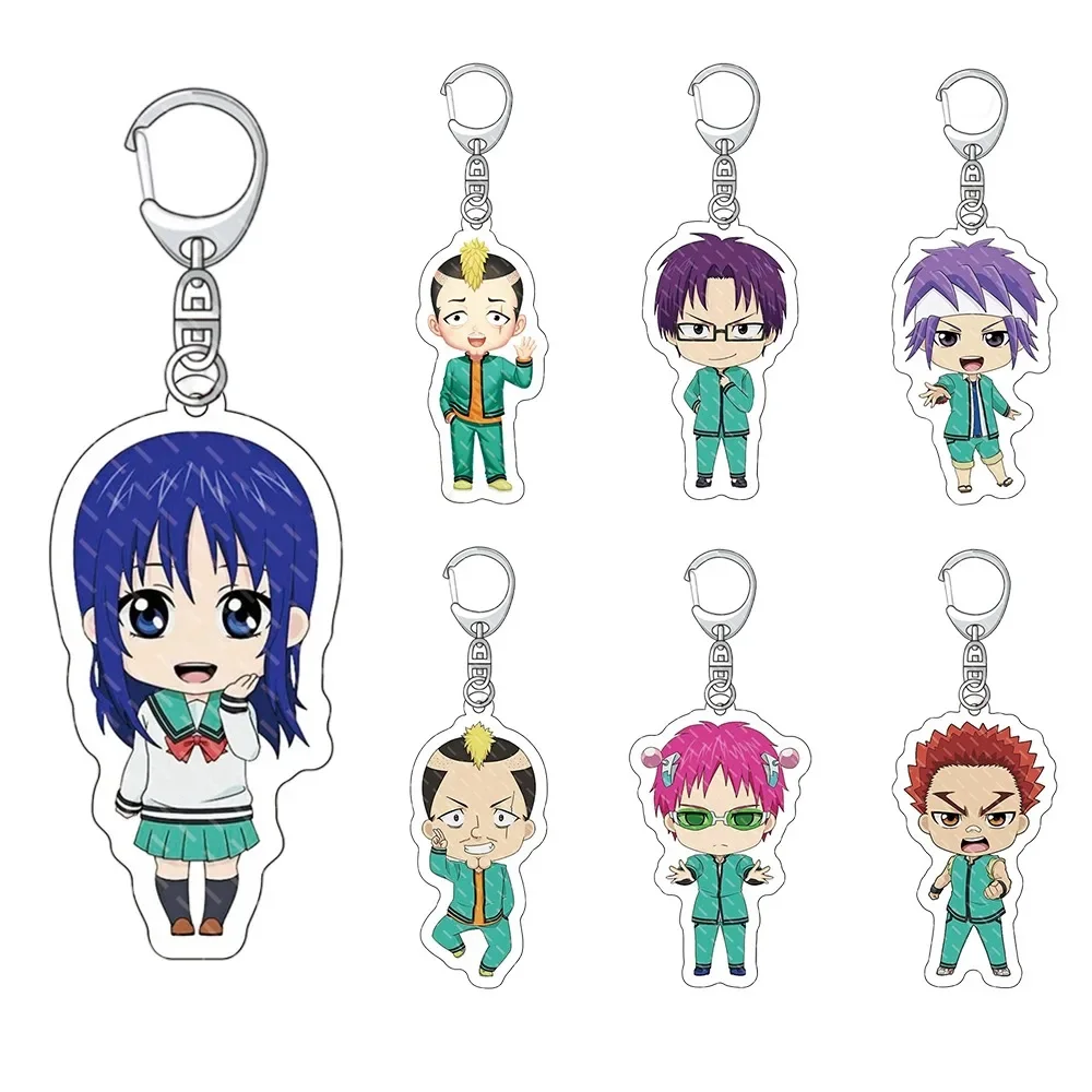 6CM Anime Peripheral Cartoon The Disastrous Life of Saiki Kusuo Keychain Acrylic Figure Pendant Cartoon Image Keyring Wholesale