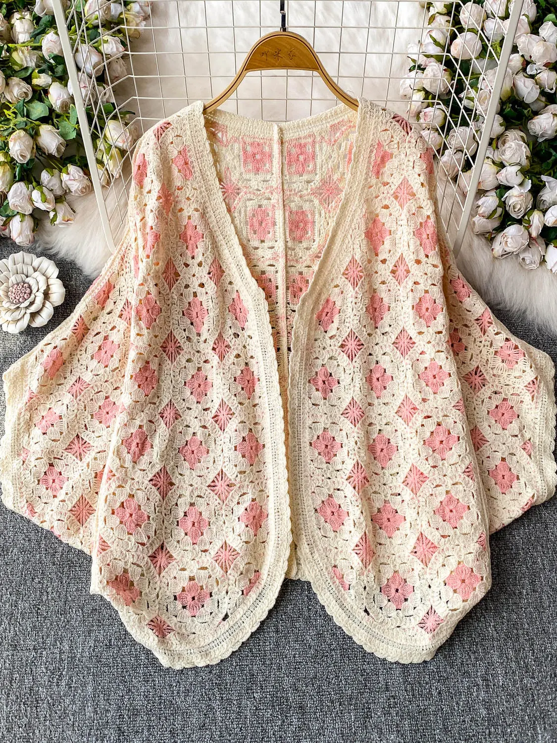 كارديجان مفتوح برقبة على شكل V، ملابس خارجية محبوكة للنساء، فضفاضة وأنيقة لفصلي الربيع والخريف، بأكمام خفاشية للحماية من الشمس #3