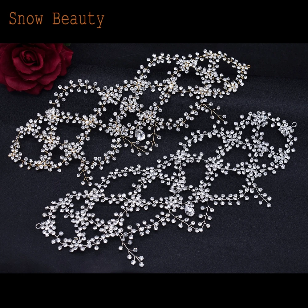 A446 Handmade Water Drop Diamond Tiara Wedding Headband for Bride Bridesmaid Bridal Headpieces Hair Accessories for Prom Party