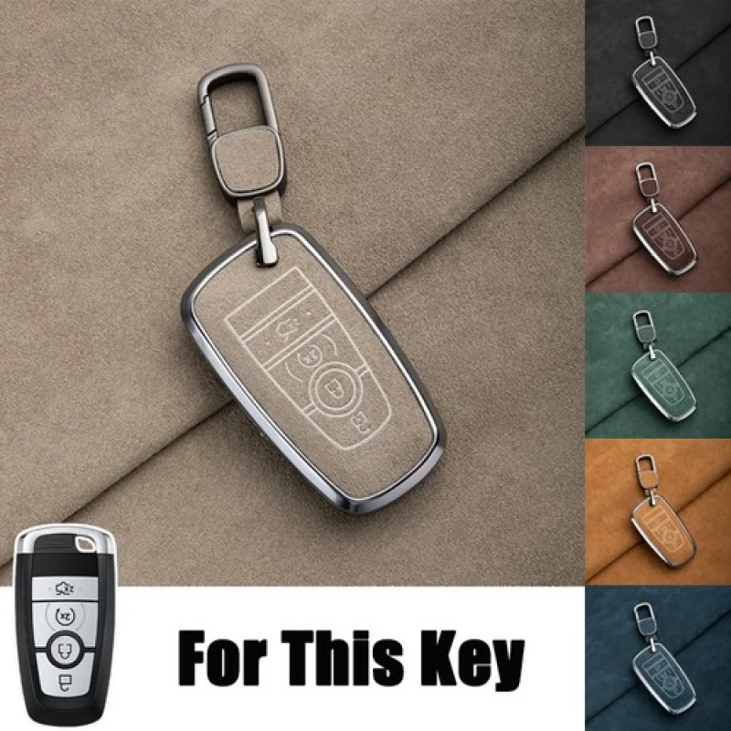 

A+ Suede Leather Zinc Alloy Car Key Case Cover For Ford Edge F-150 Fusion Mustang