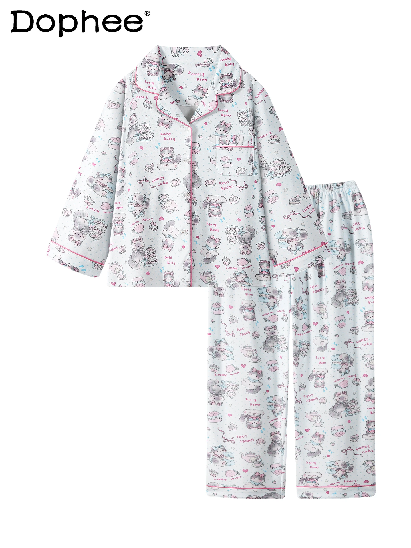 

Soft Cute Girl Cartoon Lovely Cat Thin Velvet Pajamas 2025 New Autumn Winter Wearable Long Sleeve Japanese Style Homewear