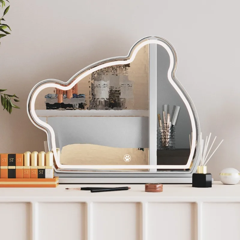 LED Vanity Makeup Mirror Cute With Light Strip Touch Sensor Color Adjustable White Metal Removable Cosmetic