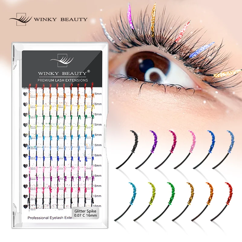 

winky beauty 12 Color Mixed Premade Spikes Lashes Extensions 120Fans Fluffy Streaks Cosplay Makeup Beauty Eyelashes 0.07 C/D