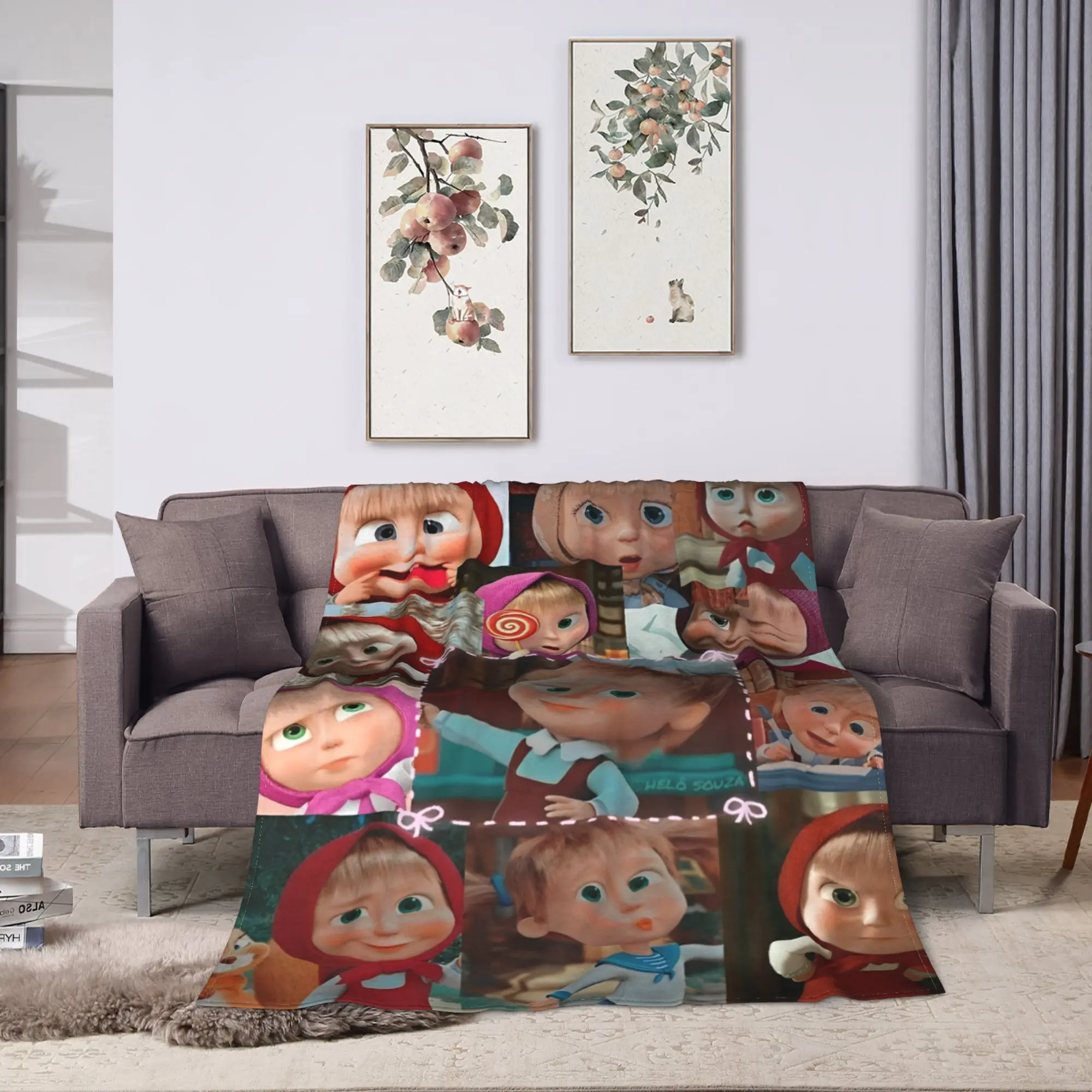 M-Mashas and B-Bears Photo Montage Blanket Quality Soft Warm  Throw Blanket Winter Students Couch Bed Print Bedspread