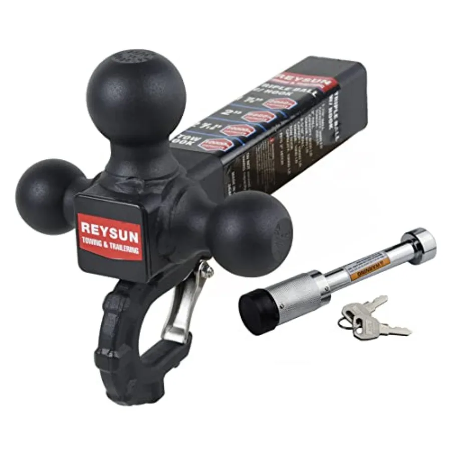 

Trailer Hitch 864011L Tri Ball Mount with Hook Tactical Tow Hook for 2 Inch Hitch Receiver Secure SelfLock Latch Mechanism Matt