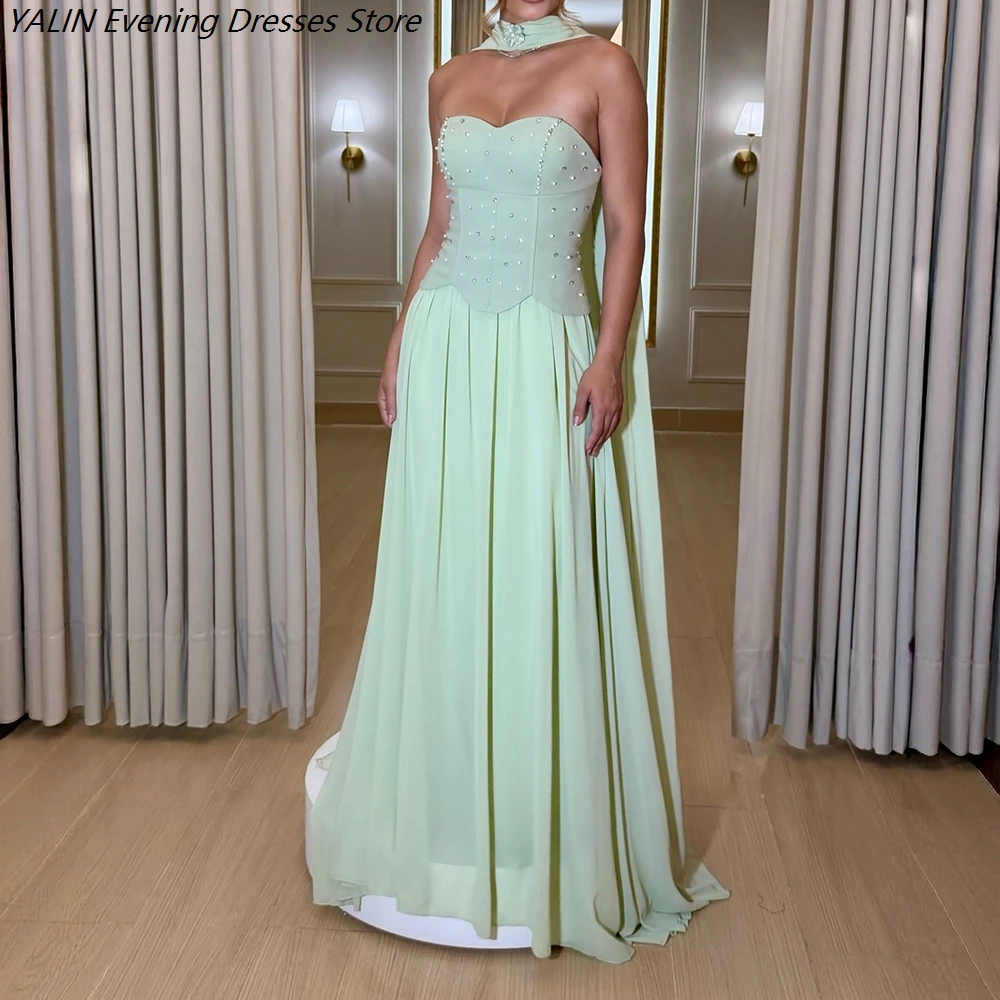

Women's A-line Evening Dresses Floor-length Strapless Sleeveless Prom Dresses Fashion Beading Crystal Stole Customized Gowns