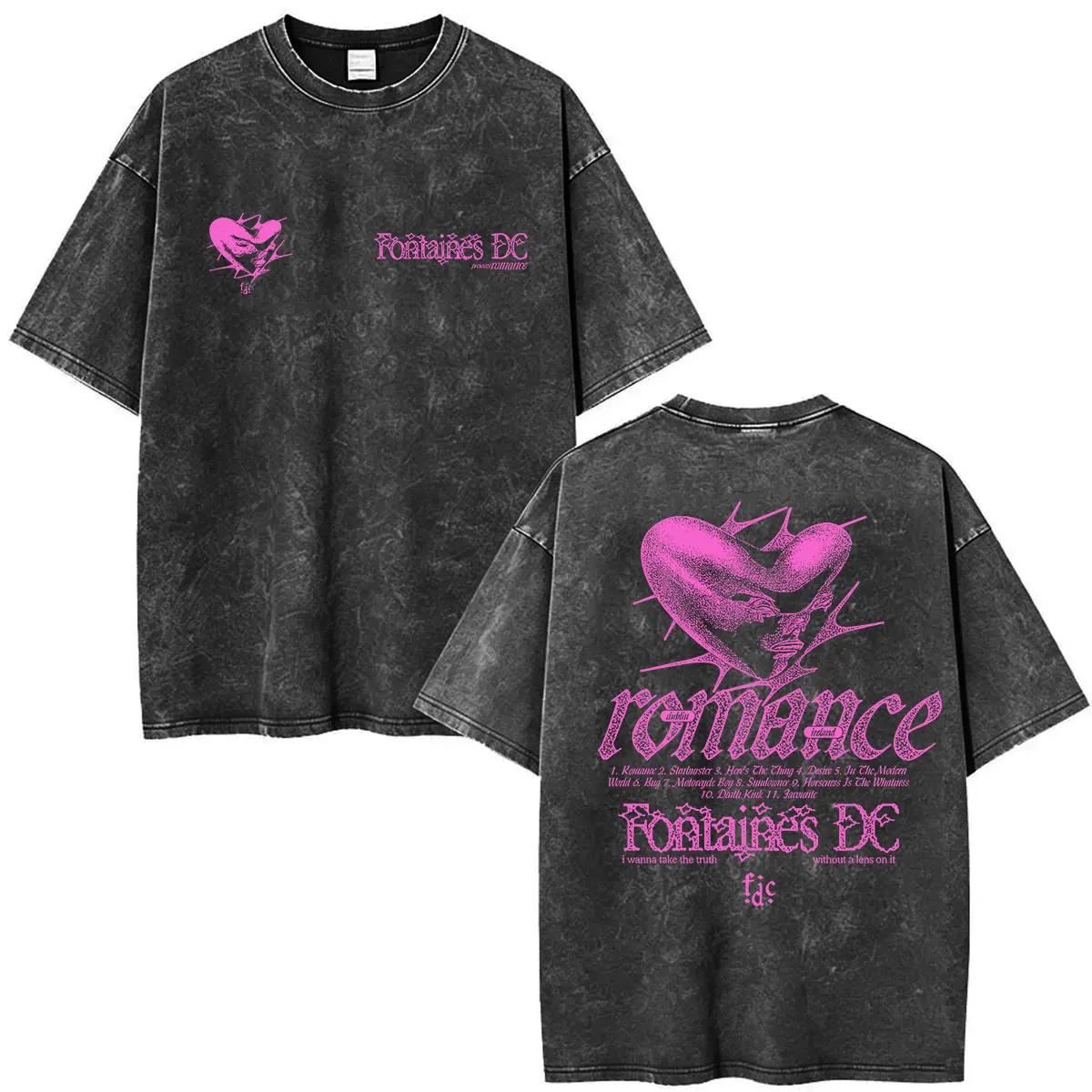Rock Band Fontaines D.C.Romance Tour 2026 Vintage Washed T Shirt Men Women Summer Oversized Cotton T-shirt Clothing Fashion Tees