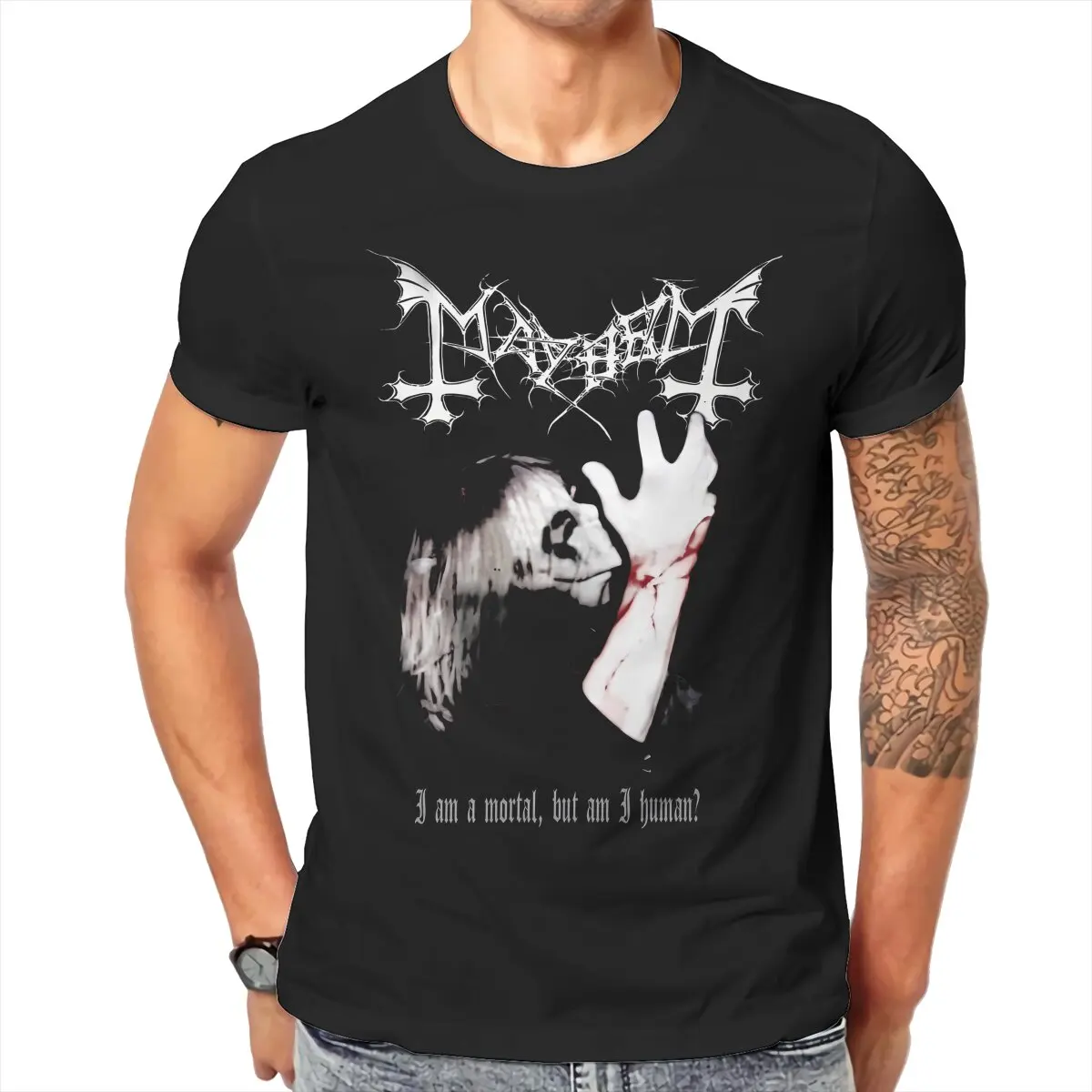 

Black Metal Round Collar TShirt Mayhem Dead Pure Cotton Original T Shirt Men Tops Individuality Hot Sale