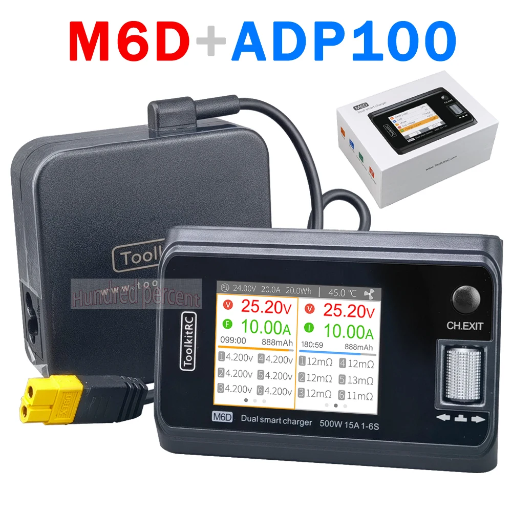 ToolkitRC M6D 500W 15A ADP100 DC Dual Channel MINI Smart Charger Discharger For 1-6S Lipo Battery FPV Model Spare Part Replace