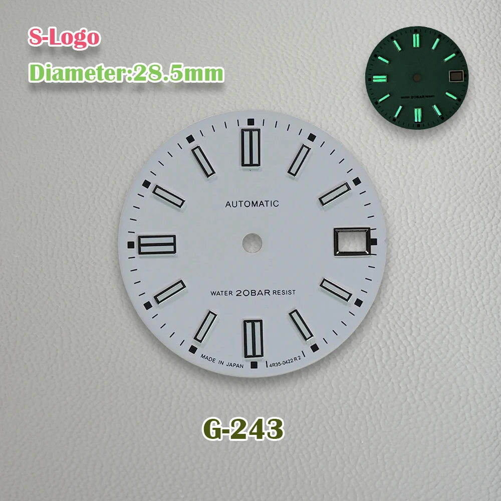 New 28.5mm S Logo NH35/NH36/4R/7S Dial  Suitable For  Japanese Automatic Movement C3 Green Luminous Watch Accessories ﻿