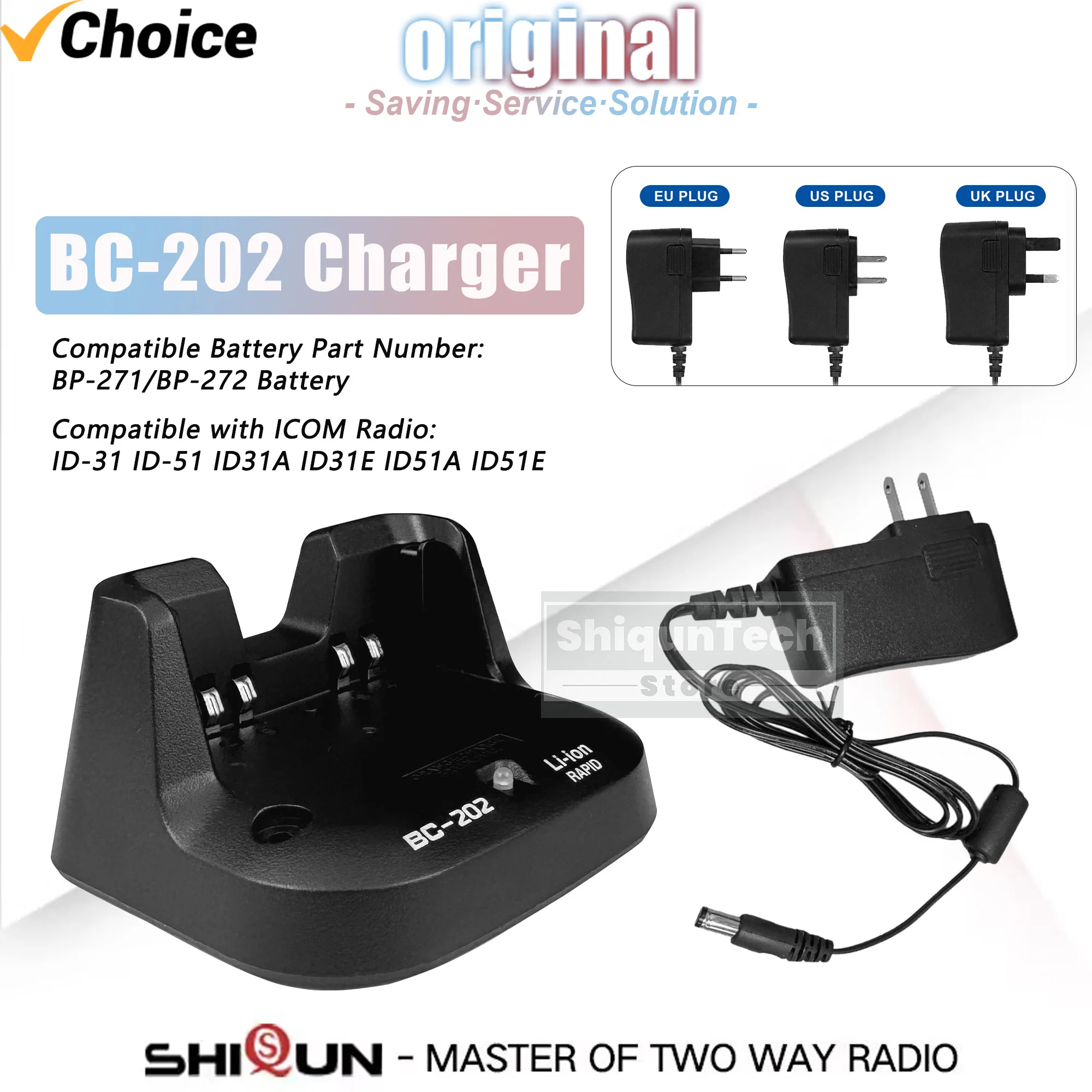 

BC-202 Desktop charger BP-271 BP-272 Battery Rapid Charger Compatible With ICOM ID-31 ID-31A ID-31E ID-51 ID-51A ID-51E Radios