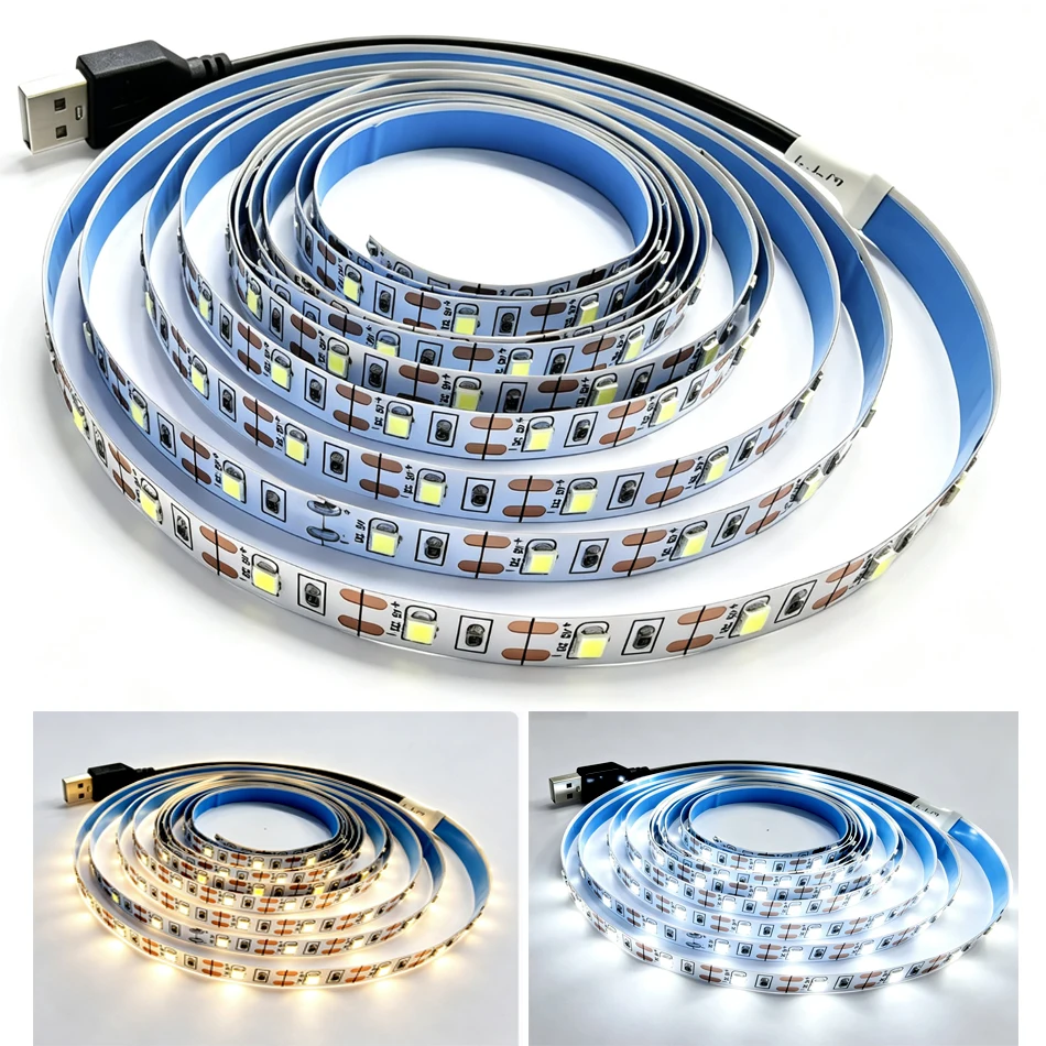 DC5V USB 2835 LED Strip 60LEDs/m White Warm White LED Strip Light TV Background Lighting Tape Home Decor Lamp LED String Light