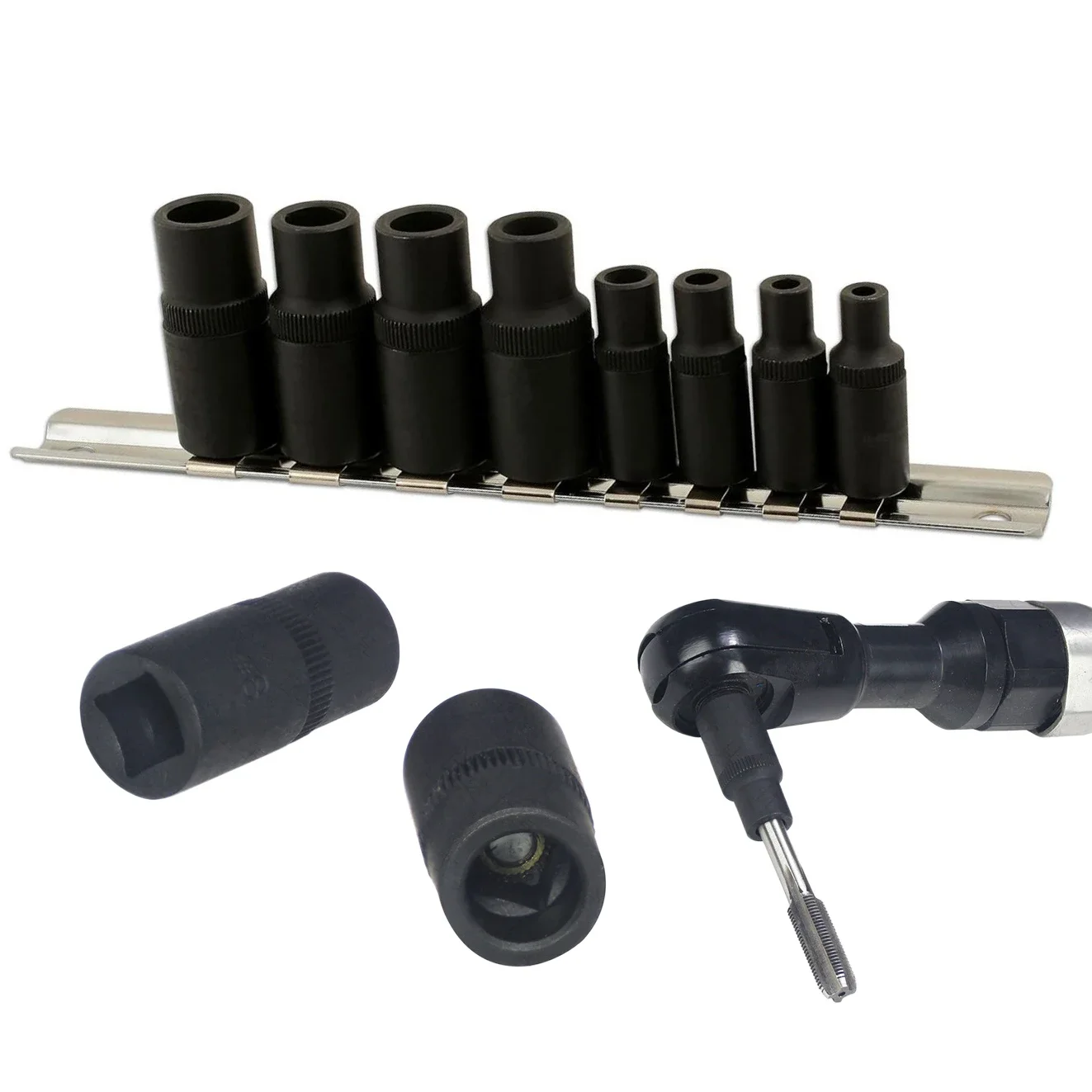 8Pcs Tap Socket Set with 1/4 and 3/8 Magnetic Drive Sockets for Thread Cutting Taps Ranging 1 5mm to 12mm for Use with Ratchets