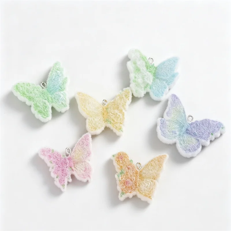 

Newest 50pcs/lot flocking effect flowers pattern animals cartoon butterfly shape resin beads diy jewelry garment hair accessory