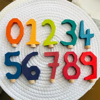 Rainbow number celebration ring figures Children wooden birthday ring ornaments candle holder decorations toys for children gift