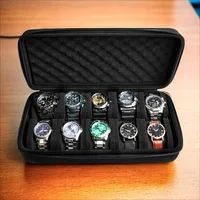 Caja de almacenamiento de reloj con 10 ranuras, Estuche De Viaje con cremallera, organizador de reloj portátil, soporte de exhibición para relojes de pulsera y relojes inteligentes
