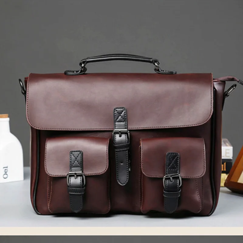 Męska skórzana torba męska teczka na laptopa w stylu Vintage męska torba biurowa biznesowa teczka ze skóry PU torby dla plecak męski