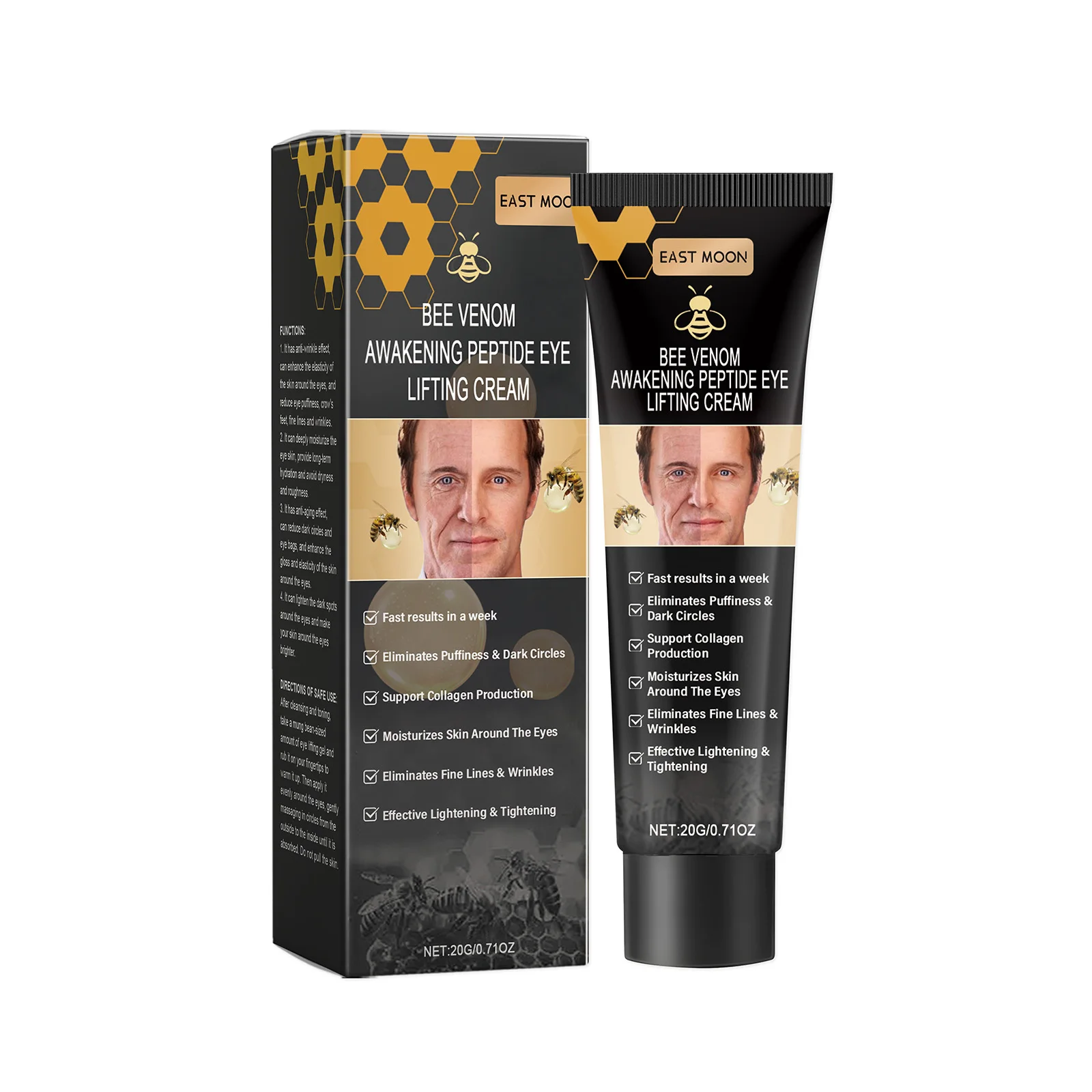 

Bee Venom Peptide Eye Cream - 20g Fast-Acting Treatment for Puffiness & Dark Circles - Collagen-Boosting Eye Lift Cream - Visib