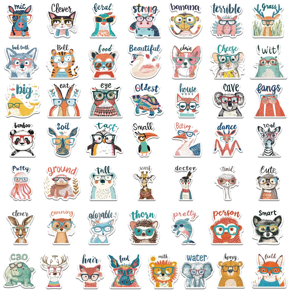 10/50Pcs Cartoon Animals Creative Exclamation Words Stickers Decoration Waterproof Laptop Water Cup Skateboard Automatic Jukebox