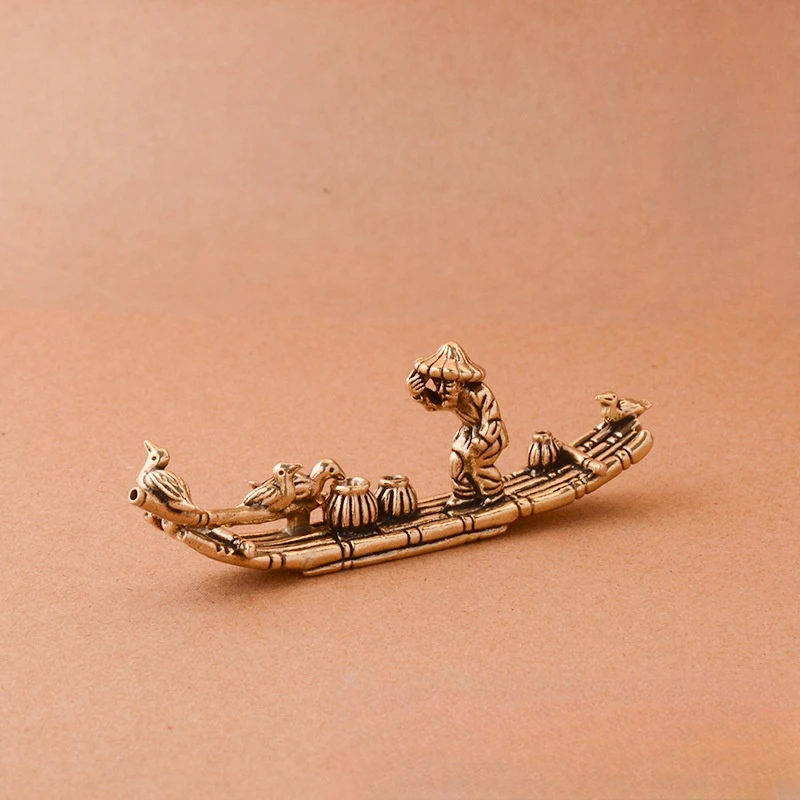 Creative Retro Brass Cormorant Bamboo Raft Desktop Ornament