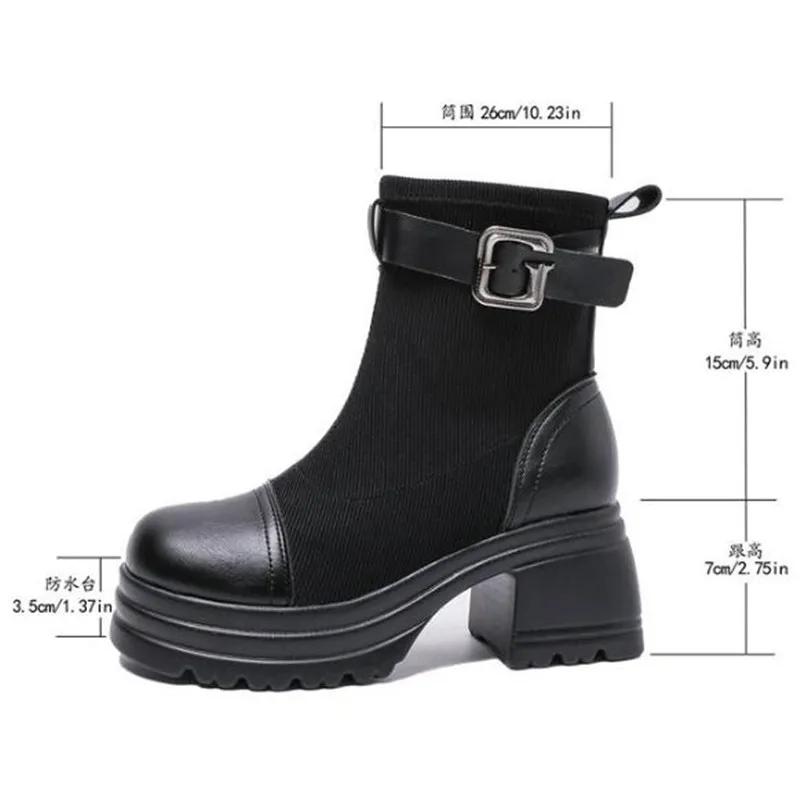 

New Plus Size 36-43 Platform Ankle Boots 2026 Autumn Chunky Heel British Style Belt Buckle Booties Women's Fashion Leather Shoes