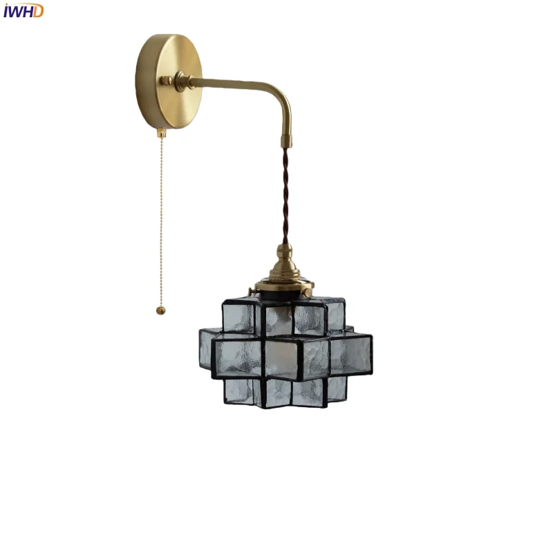 

IWHD Japan Wabi Sabi LED Wall Lamp For Living Room Decor Pull Chain Switch Creative Glass Bathroom Mirror Light Aplique Pared