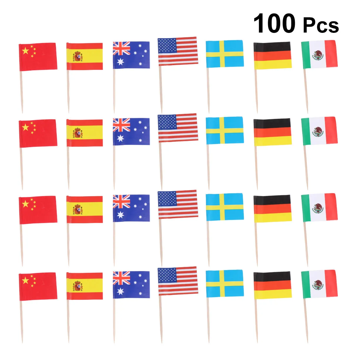 100Pcs National Flags Picks Fruit Toppers World Country Flag Sticks for Cocktails Cupcakes Cheese Tapas Appetizers Ethnic Theme
