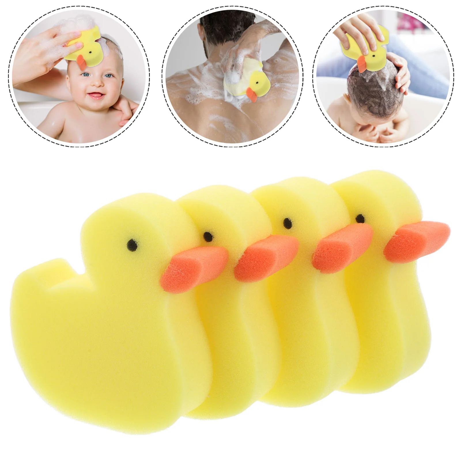 

4 Pcs Little Yellow Bath Brush Toy Scrubber Creative Sponge Shape Captures Baby Attention Fun Safe Kid Use Multi Use