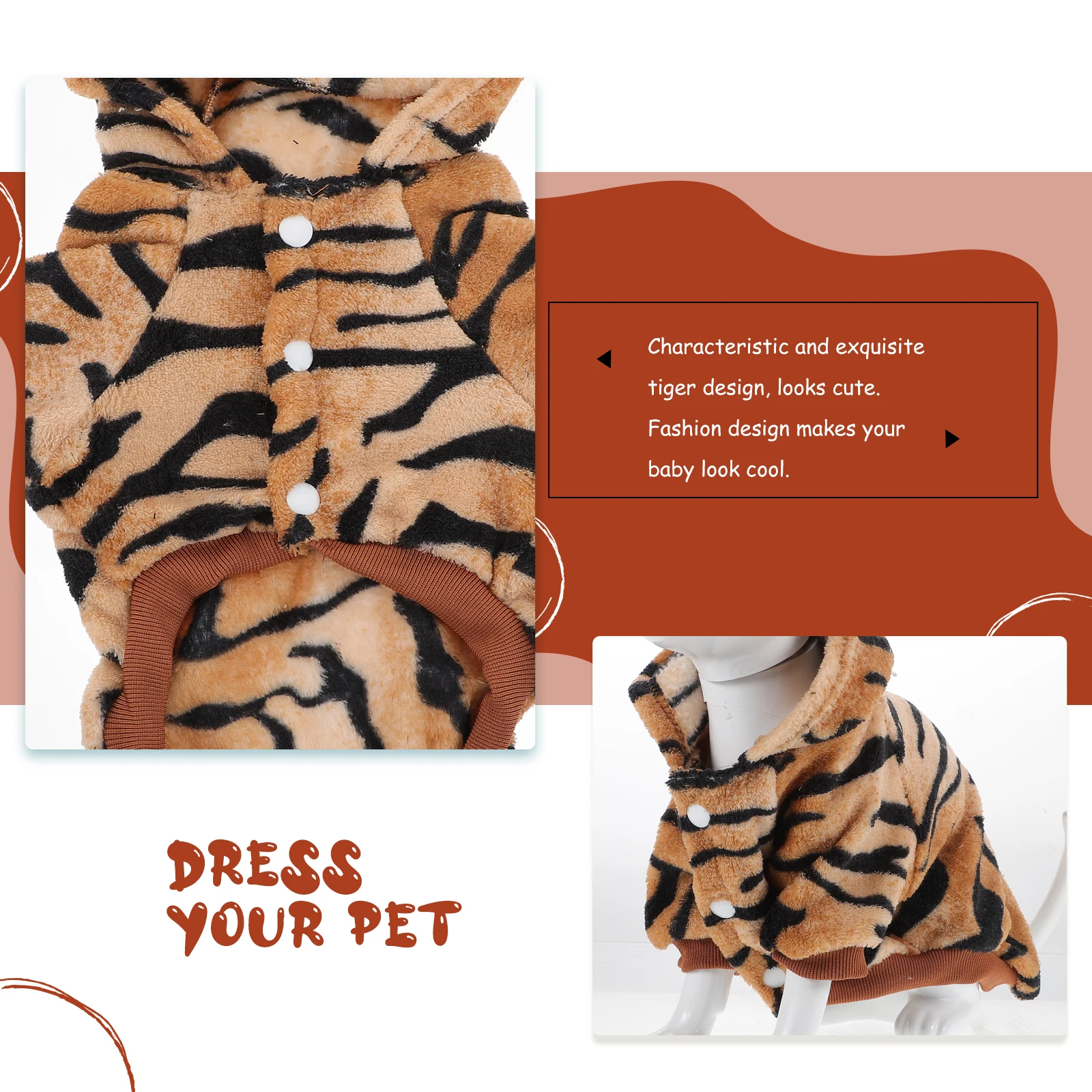 

Tiger Costume Dog Dress Pet Hoodies Cute Dachshund Clothing Cool Design Comfortable Texture Long Lasting Use Outdoor Activities