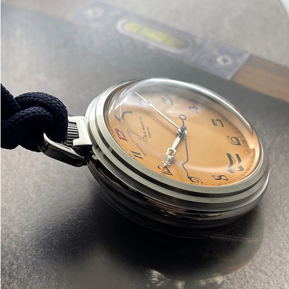 ساعة جيب Merkur Vintage بمينا سمك السلمون للرجال ساعة ميكانيكية يدوية 42 ملم جديدة مقاومة للماء