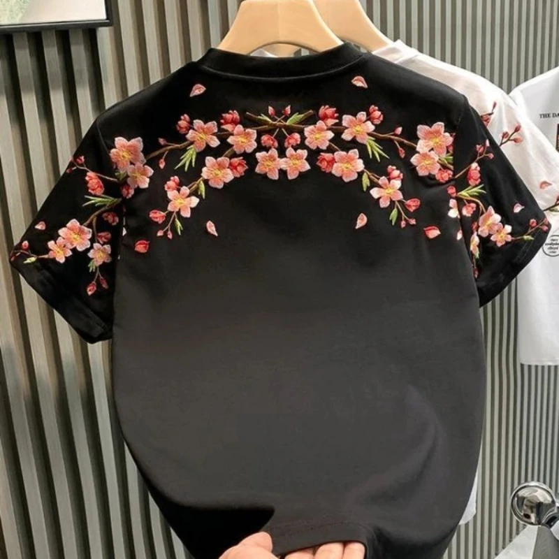 Embroidery T Shirt for Men Slim Fit Man Tee Shirts Top Elastic