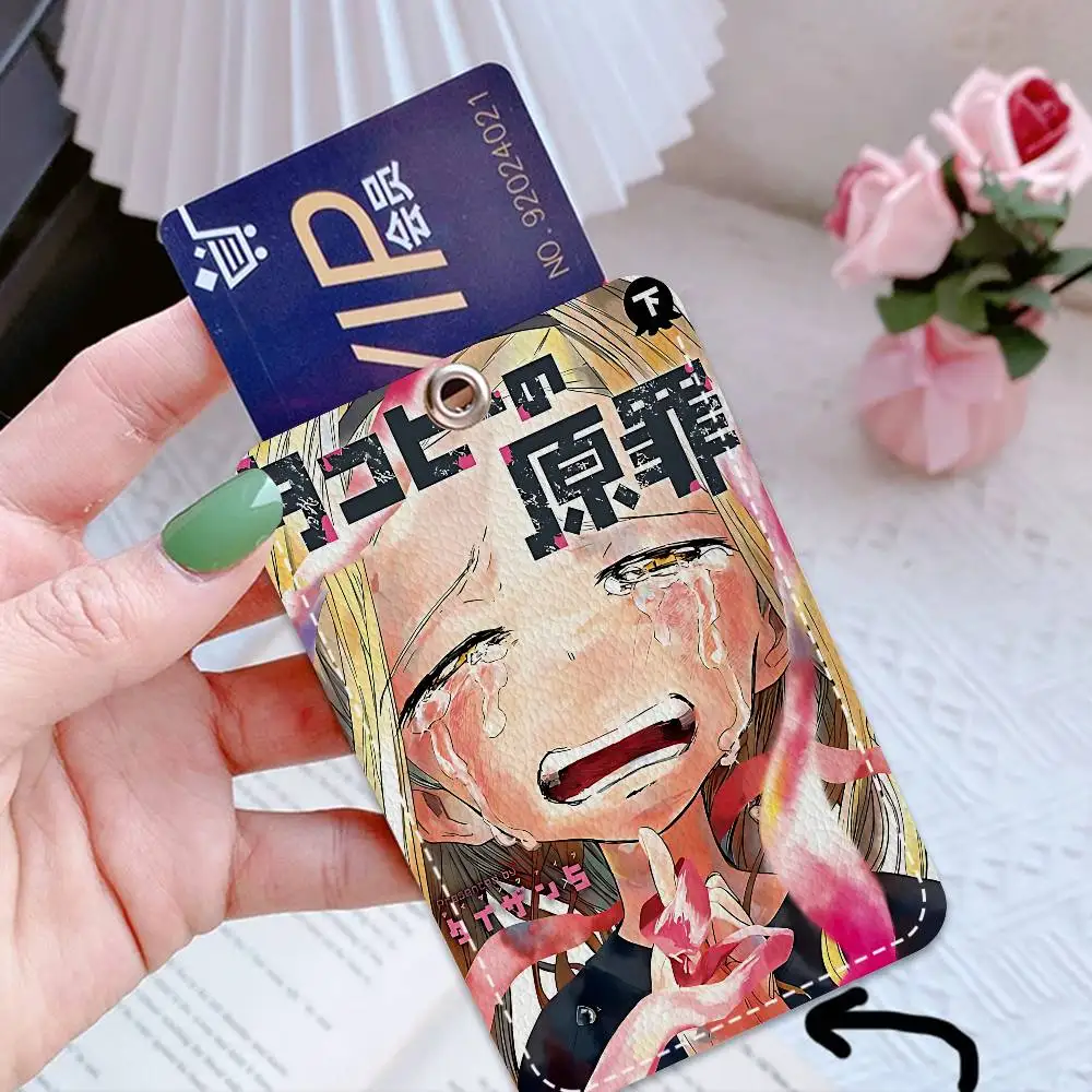 popular Anime T-takopi O-original sin comic 1Pc Access Card Case Leather Card Holder Keychain Key Ring Door Access Tags ID Card