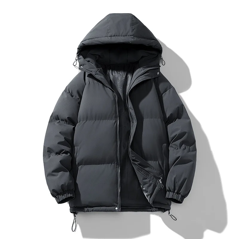 Winter nieuwe trend heren effen kleur warm winddicht fleece katoenen jas met capuchon losse jas warm casual sportjack