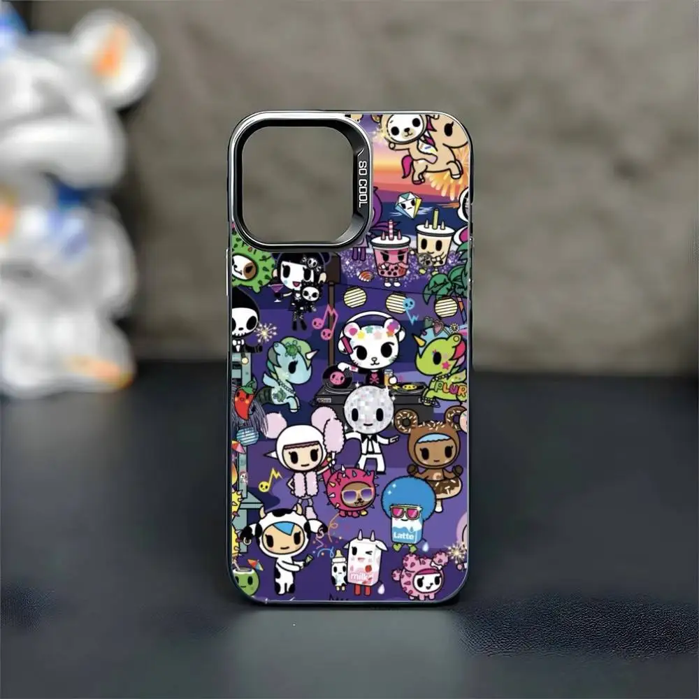 اليابان الكرتون T-Tokidokis جراب هاتف آيفون 17,16,15,14,13,12,11 زائد ، برو ماكس الأسود ماتي غطاء مقاوم للصدمات