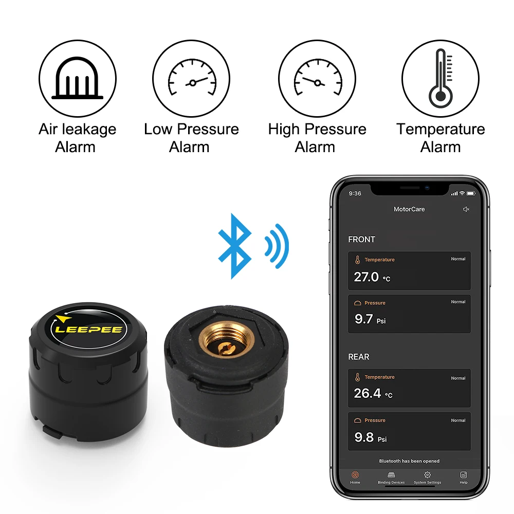 Motorcycle TPMS External Sensors Wireless Tire Pressure Sensor Monitor System Bluetooth-Compatible 4.0 5.0 Android/IOS General