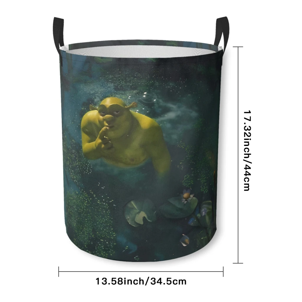 Household Fabric Dirty Cloth Basket Storage BucketCute Shrek in Swamp Home Folding Toy Storage Basket Laundry Basket