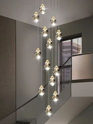 Nordic Crystal Chandelier para Sala Villa Lustres Teto Duplex Loft Pendurado Lâmpadas Stairscase Suspenso Lâmpadas Pingente pendentes iluminação moderno