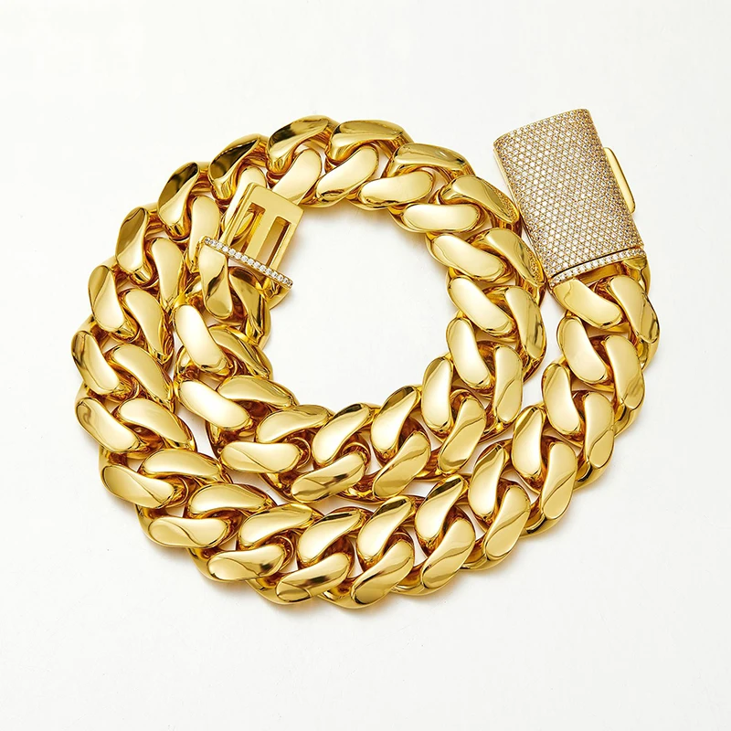 

12/14/18/20/22 мм большие тяжелые однотонные кубинские цепочки из нержавеющей стали в Майами для мужчин, хип-хоп, Bling Iced out, рэперские украшения