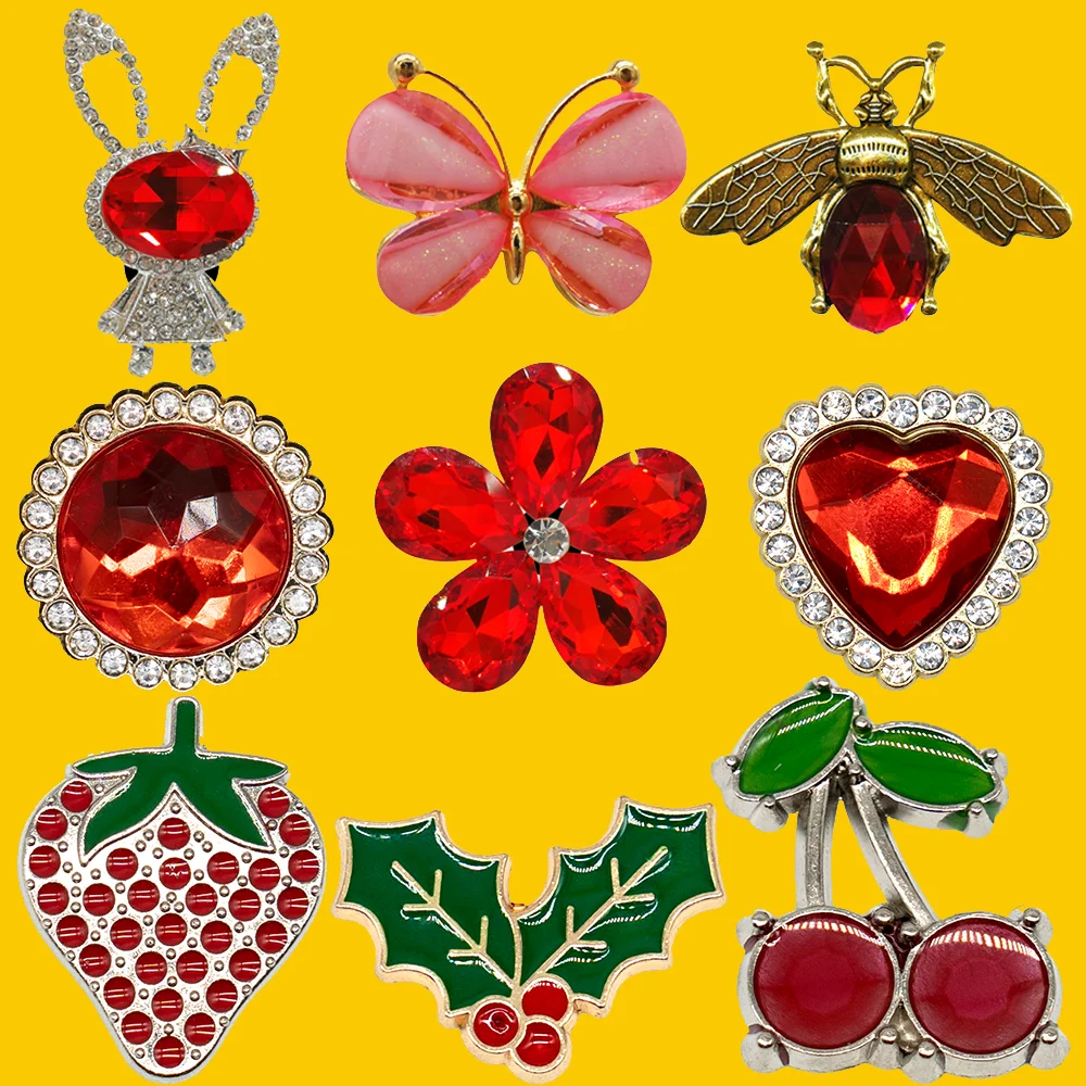 1/9PCS Bling Metal Shoe Charms Butterfly Rabbit Gemstones Strawberry Cherry Red Sandal Pins For Women Girls Shoe Decorations