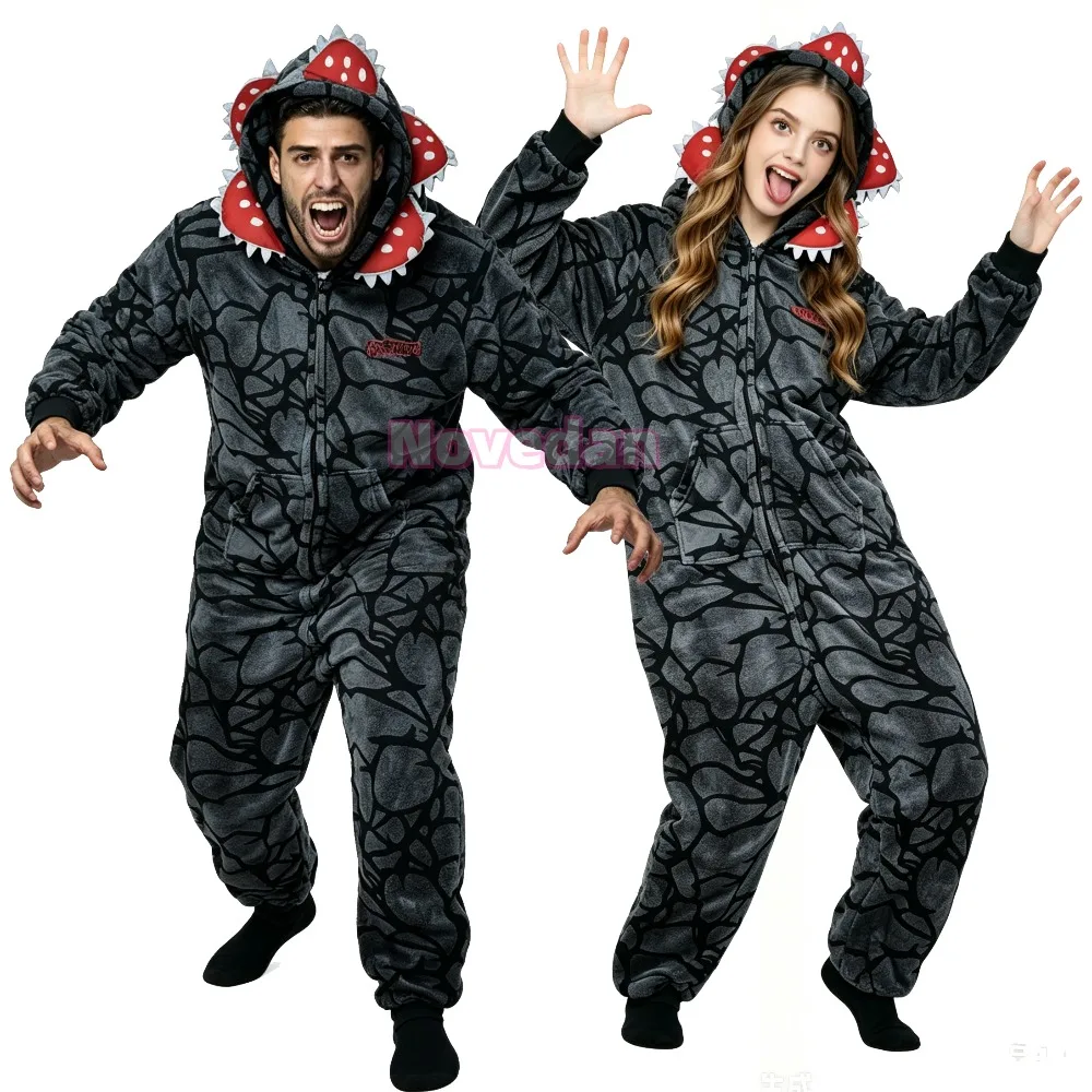 

Christmas Pajamas Flannel Adult Onesie Scary Carnivorous Plant Flower Demogorgon Costume Halloween Party Cosplay Jumpsuit