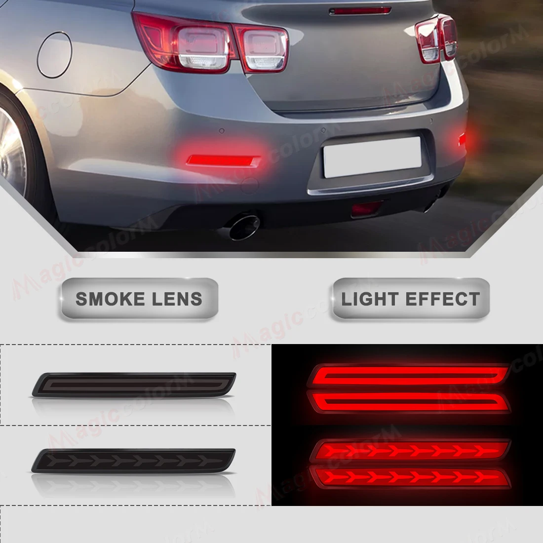 

Для Chevrolet Malibu 2012 2013 2014 2015 светодиодные отражатели заднего бампера, проточные указатели поворота, стоп-сигналы, автомобильные аксессуары 12 В