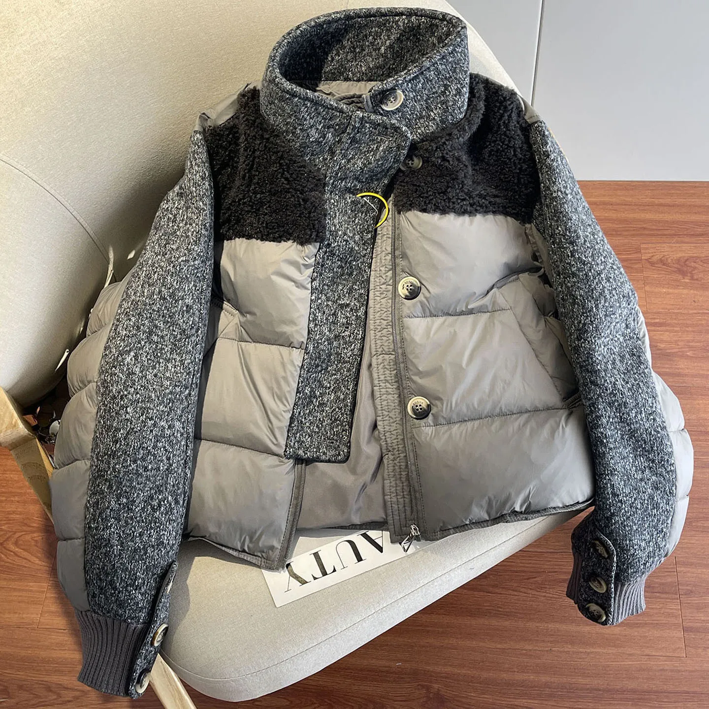 

Women's Stand Collar Patchwork Lamb Wool Cotton Jacket Korean Style Casual Zipper Quilted Coats Elegant Thick Warm Outerwears