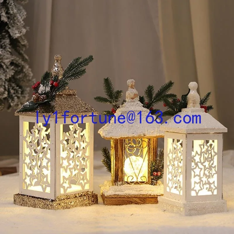 Christmas decorations Wooden glowing Christmas wooden house Snow house ornaments Christmas tree Castle window scene arrangement