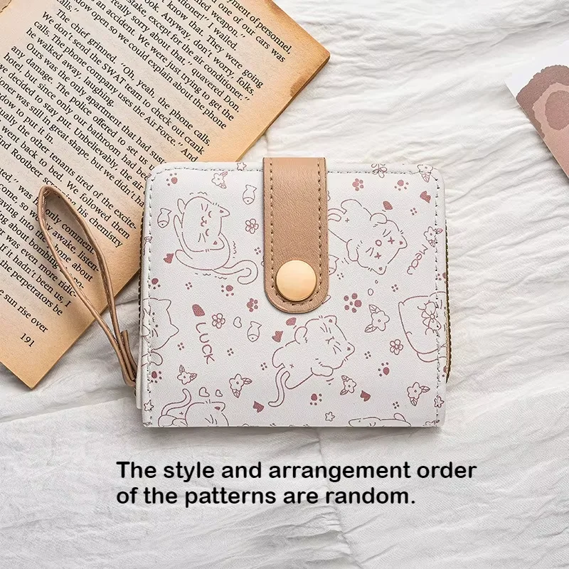 1pc Nette Katze Cartoon Geldbörse Mädchen Kurze Brieftasche PU Leder Große Kapazität Leichte ID Karte Halter Mini Brieftasche mode