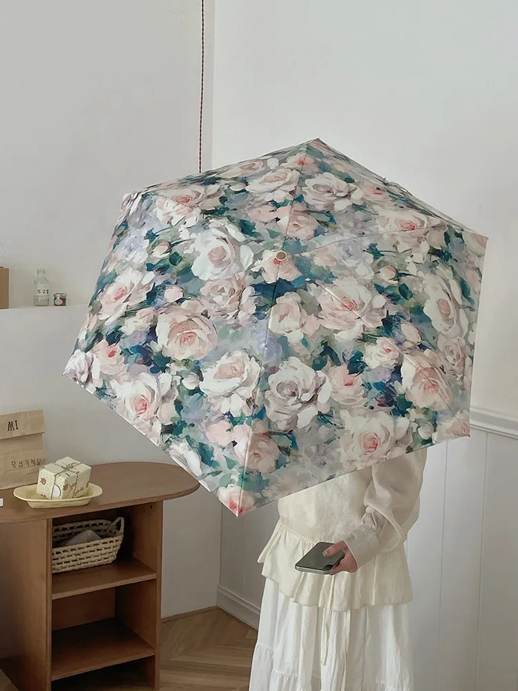 

French Retro Princess Umbrella, Mini Portable Sunshade Umbrella, UV Resistant Double-layer Lace Umbrella