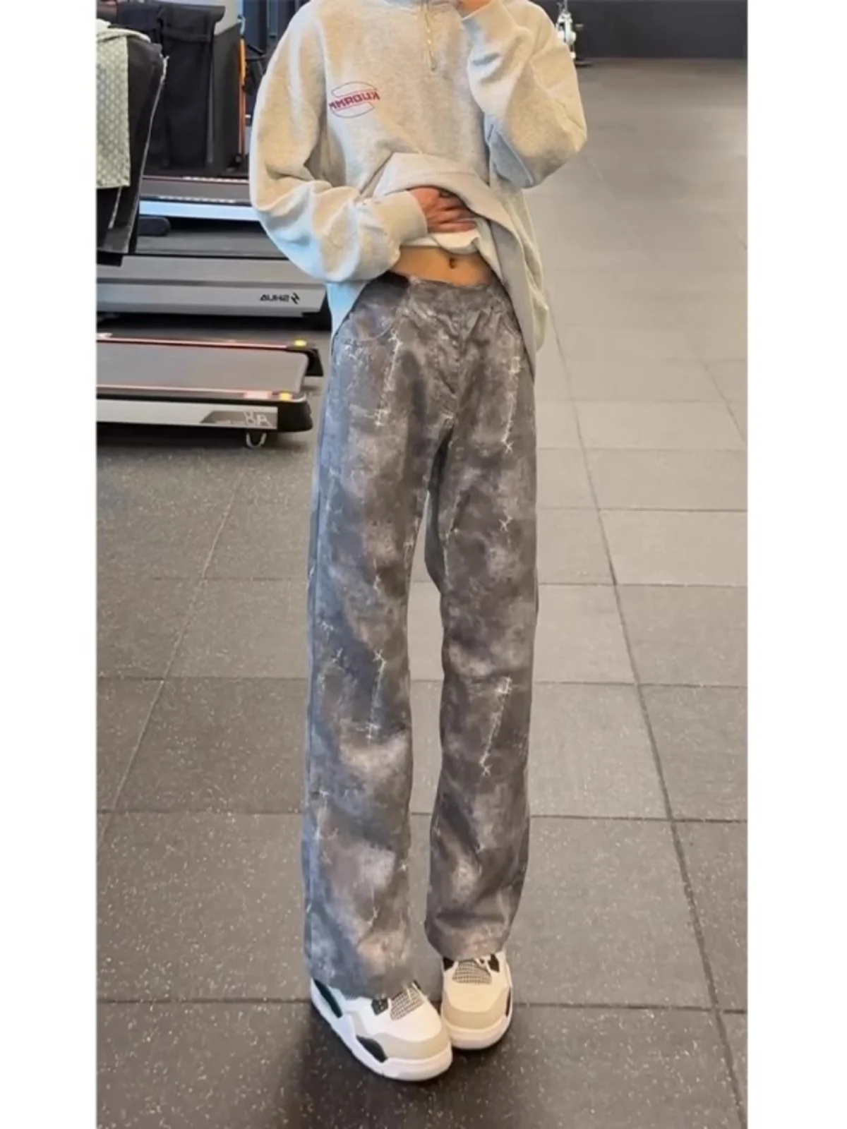 

Американские ретро-джинсы с эффектом тай-дай и узором снежинок, мужские, весенне-осенние, в стиле High Street, прямые, зауженные, расклешенные, универсальные длинные брюки